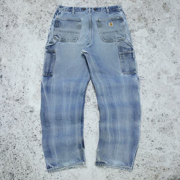 Vintage Carhartt B07 DNM Faded Blue Jeans Denim Double Knee Pants 32x30 - Picture 2 of 12